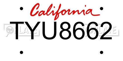 TYU8662 California License Plate