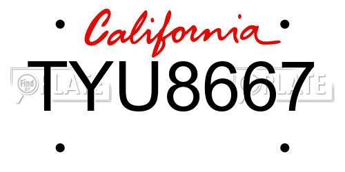 TYU8667 California License Plate