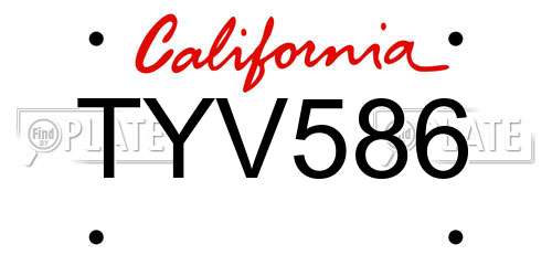 TYV586 California License Plate