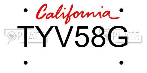 TYV58G California License Plate