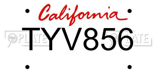 TYV856 California License Plate