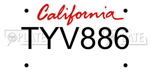 TYV886 California License Plate