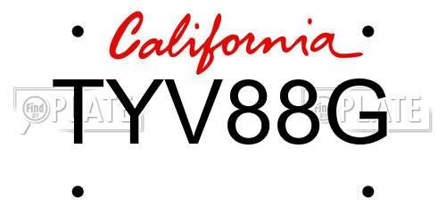 TYV88G California License Plate