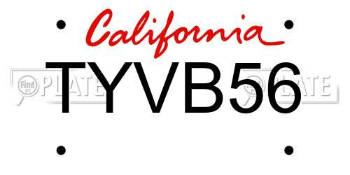 TYVB56 California License Plate