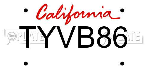 TYVB86 California License Plate