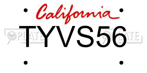 TYVS56 California License Plate