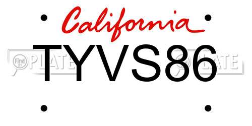 TYVS86 California License Plate
