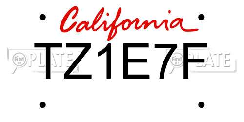 TZ1E7F California License Plate