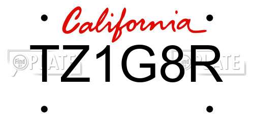 TZ1G8R California License Plate