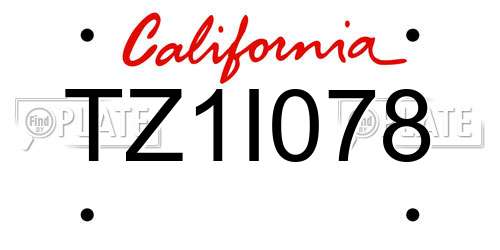 TZ1I078 California License Plate