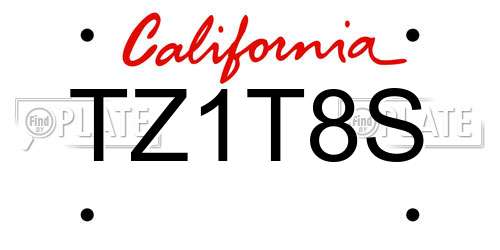 TZ1T8S California License Plate