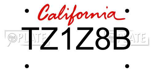 TZ1Z8B California License Plate