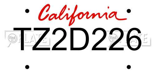 TZ2D226 California License Plate