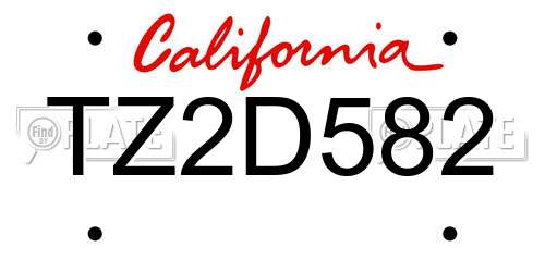 TZ2D582 California License Plate
