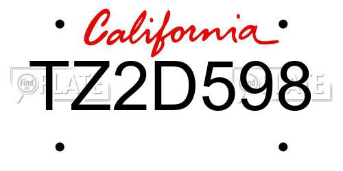 TZ2D598 California License Plate