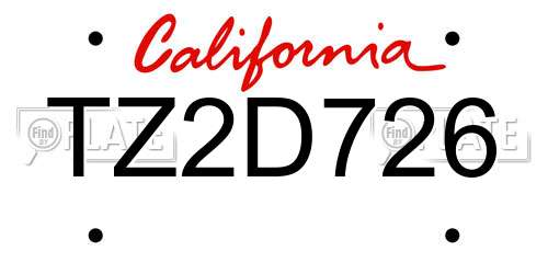 TZ2D726 California License Plate