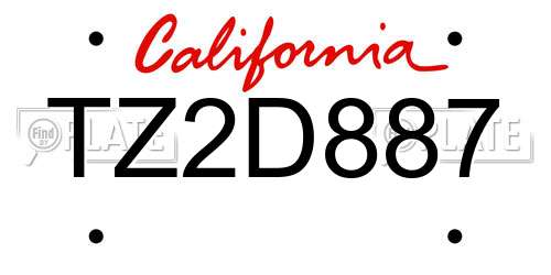 TZ2D887 California License Plate