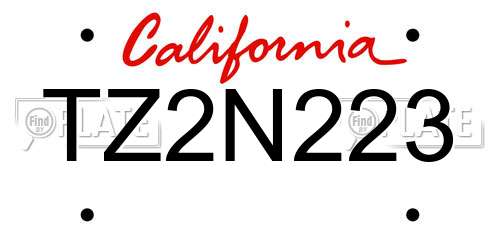 TZ2N223 California License Plate
