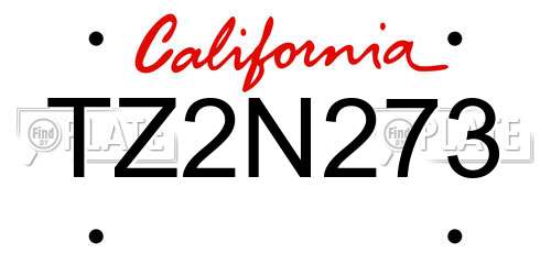 TZ2N273 California License Plate
