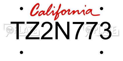 TZ2N773 California License Plate
