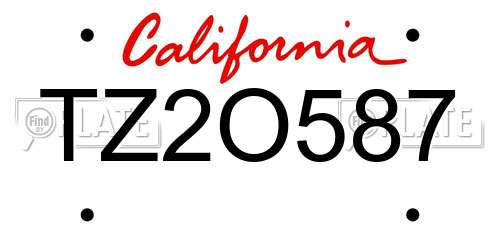 TZ2O587 California License Plate
