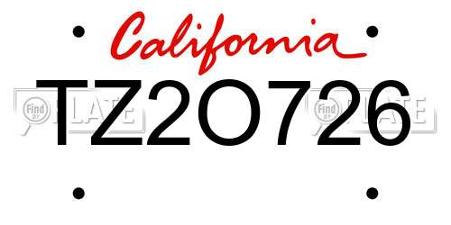 TZ2O726 California License Plate