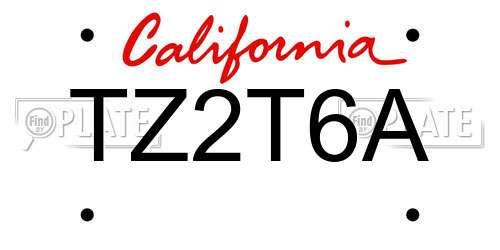 TZ2T6A California License Plate