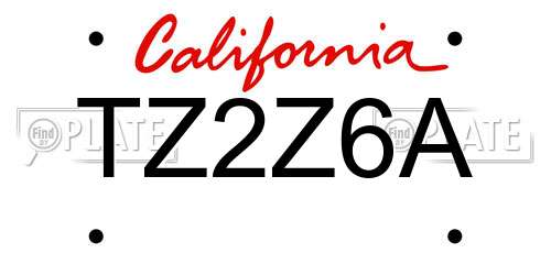 TZ2Z6A California License Plate