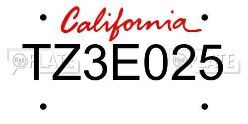 TZ3E025 California License Plate