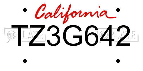 TZ3G642 California License Plate