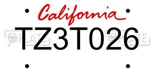 TZ3T026 California License Plate