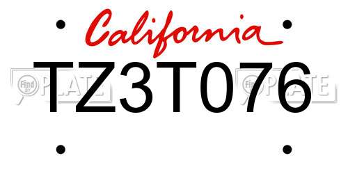 TZ3T076 California License Plate