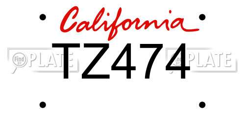 TZ474 California License Plate