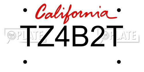 TZ4B2T California License Plate