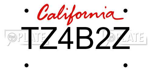 TZ4B2Z California License Plate