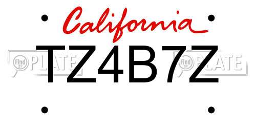TZ4B7Z California License Plate
