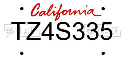 TZ4S335 California License Plate