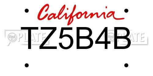TZ5B4B California License Plate