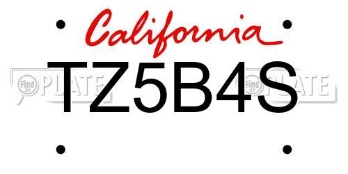 TZ5B4S California License Plate