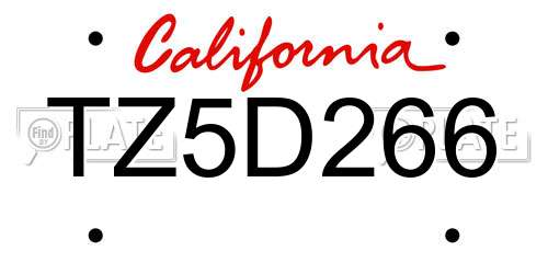 TZ5D266 California License Plate