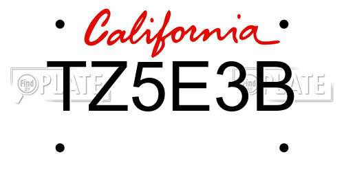 TZ5E3B California License Plate