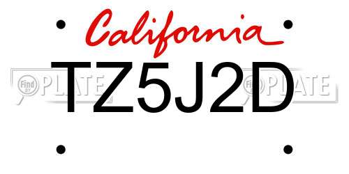 TZ5J2D California License Plate