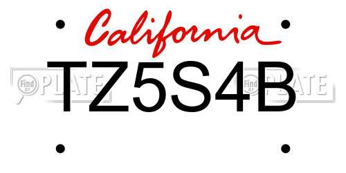 TZ5S4B California License Plate