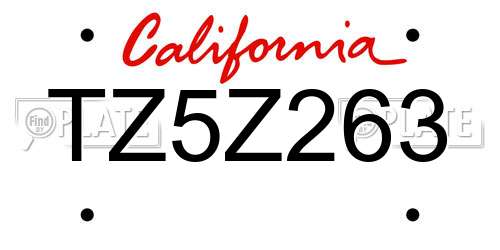 TZ5Z263 California License Plate