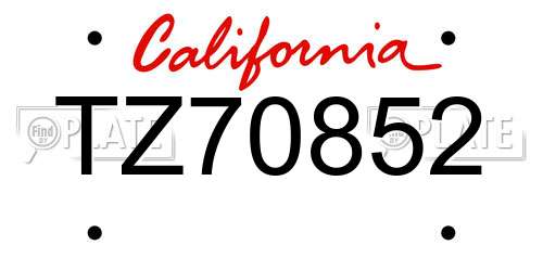 TZ70852 California License Plate
