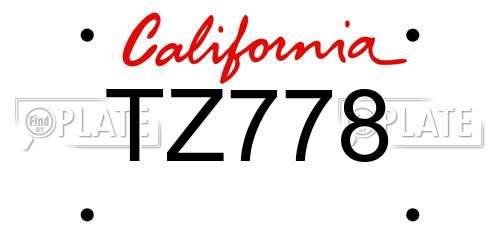 TZ778 California License Plate