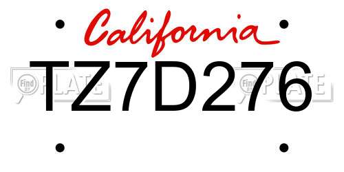 TZ7D276 California License Plate