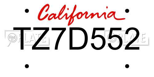 TZ7D552 California License Plate