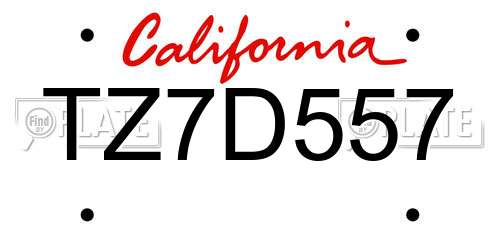 TZ7D557 California License Plate