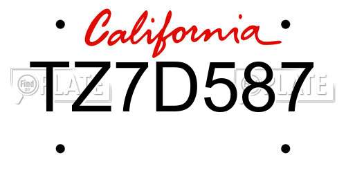 TZ7D587 California License Plate